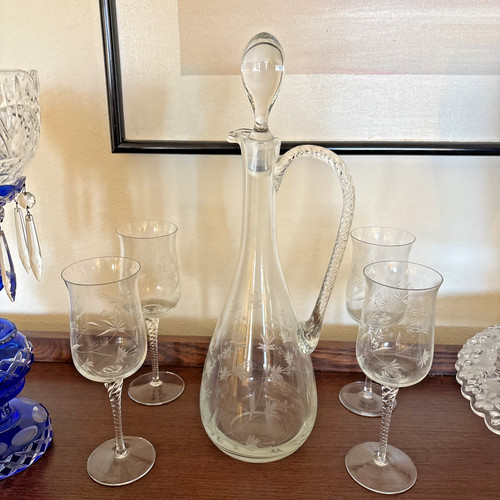 Vintage etched glass wine - vintage,