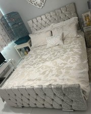 Crush Velvet Double Bed with Out Mattress In Good Condition Collection Only