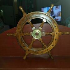 18" Brass Nautical Boat Ship Wheel Brown Wooden Steering Wheel Wall Décor Gift