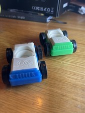 Vintage FISHER PRICE Little People CAR x 2  Toy PLASTIC - Green White Blue White