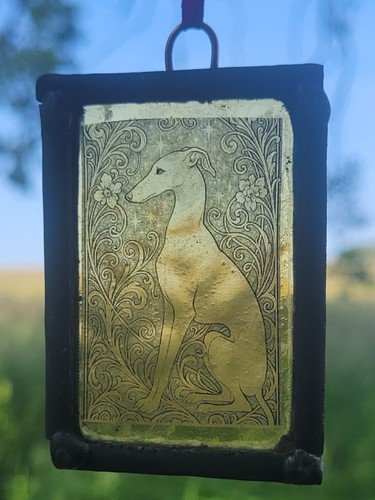 Stained glass greyhound dog - glass,