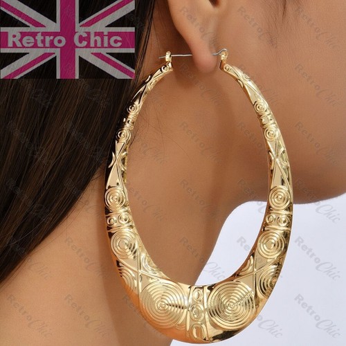 Large oval bamboo hoops gold - hoops,