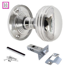 DOOR KNOBS SET Chrome Silver Handle SETS MORTICE REEDED SPRUNG Round Internal