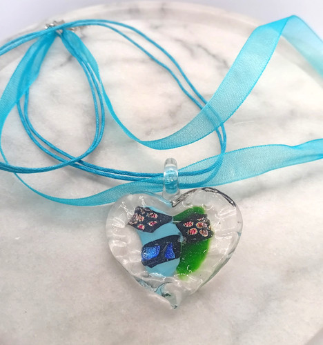 Dichroic glass heart - heart, pendant