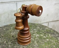 Unusual Vintage Handmade Turned Solid Wood Model of a Candlestick Telephone