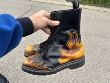 Tredair Flame Combat Military Boots Size 11 Black Orange Punk Goth Vintage 90s