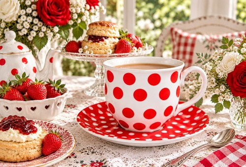 Red polka dots spots cup - red,