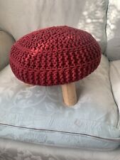 Meditation Stool Three Legs With Crochet Red Top
