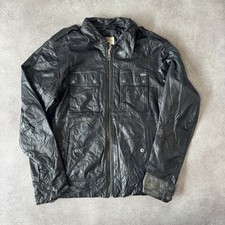 Diesel Leather Jacket Mens L Regular Fit Zip, Black