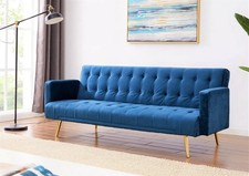 Plush Velvet Sofa Bed Blue