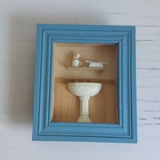 Bathroom Wall Plaque Hanging Diorama Shadow Box Miniature Furniture Blue Frame 2