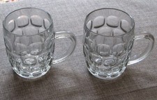 Pair of 2 Half Pint Clear Glass Beer Tankard Dimple Traditional Man Cave Bar