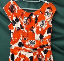 LAURA ASHLEY Dress Orange/Black 100% SILK Outer. Lined Sleeveless UK 12