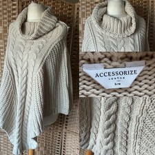 ACCESSORIZE Beige COWL NECK Chunky CABLE KNIT Cosy Cape S/M LAYERING ARTY