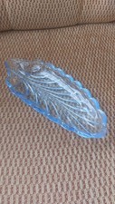 Vintage Bagley Blue Glass Leaf Dish 25cm