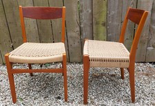Mid Century Modern 2 Scandinavian Dining Chairs Double Side Rung Danish Chord