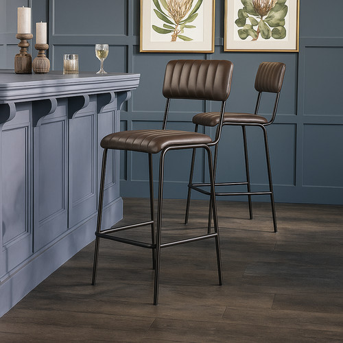 Grey real leather bar stool - grey,