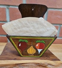 Vintage MCM Wooden Coffee Filter Holder, Hand-Painted Beet, Onion, Turnip Design