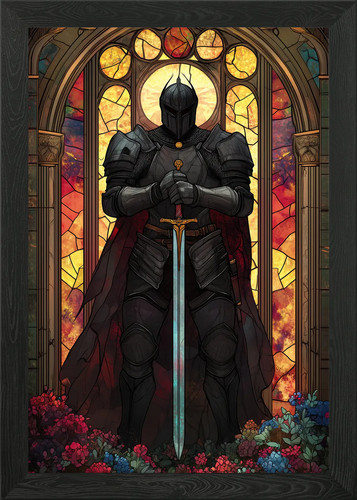 Stained glass knight framed - stained,