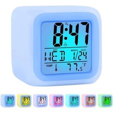 Alarm Clock 7 Colour LED Change Digital Glowing Night Light for Kids Bedroom UK