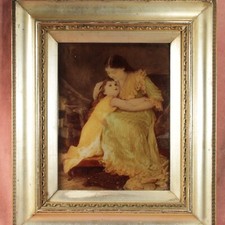 ANTIQUE CRYSTOLEUM GLASS PRINT c1880 MOTHER & CHILD VICTORIAN