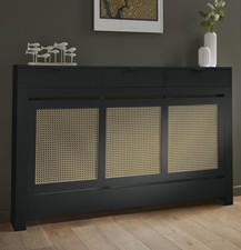 Black Radiator Cover Wall Cabinet Traditional Modern MDF Wood Rattan Shelf Large