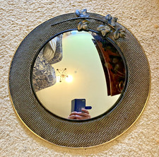 Very Retro Ivy Leaf Brass & Mesh Convex Wall Mirror Round  Frame (790A)