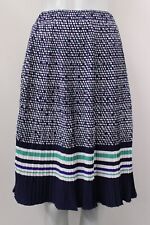 Ex Damart Ladies Blue Border Print Pleated Knee Length Skirt - Size 10/12