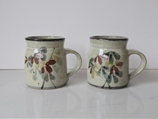 Pair of Colin Kellam Stoneware Coffee Mugs with Floral Decoration