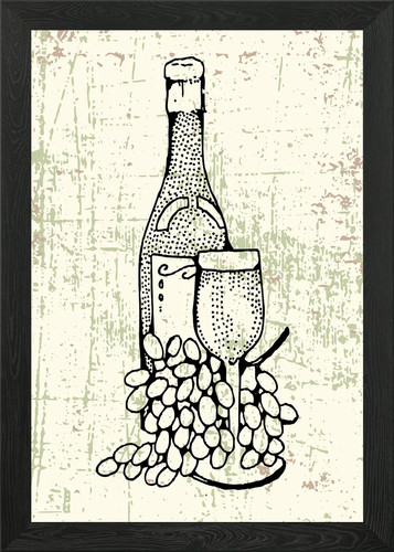 Wine bottle and grapes framed - wine,