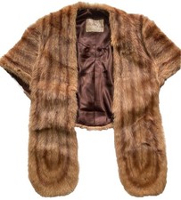 Mink Fur Cape Stole One Size Brown Striped Chic Movie Hollywood Vamp Retro 40's
