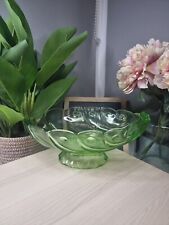 Vintage Green Large Heavy Clam Shell Shaped Footed Pedestal Vase Bowl - 11.5"