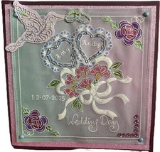 Wedding Day with Doves lovely embossed parchment, personalised, 8" Square