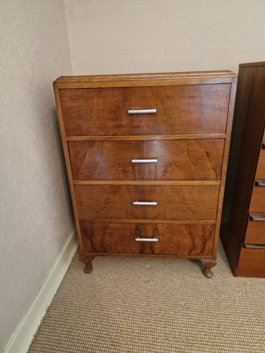 Walnut veneer vintage chest - vintage,