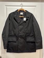 $698 NWT Billy Reid Bond Peacoat M Men's Waxed Jacket Black Cotton Barbour Style