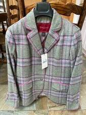 Welligogs Isobel Blazer Jacket pure wool green pink tartan UK 16 US 12 EUR 42