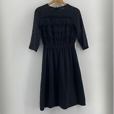 Topshop Womens Dress Size 10 Black Textured 3/4 Sheer Sleeve Floral Embroidered 