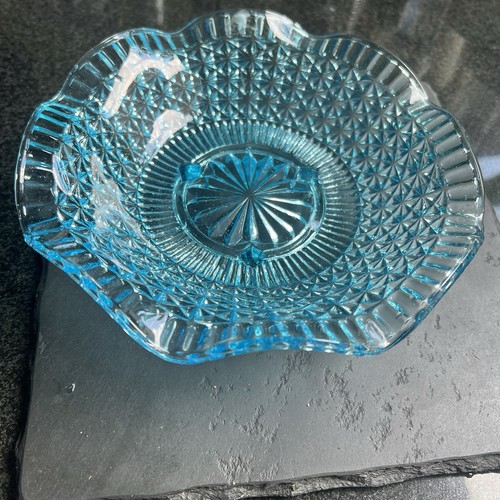Pressed blue glass bowl - pressed,