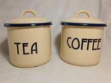 Vintage Tala 1899 Tea & Coffee Enamelled Tin Canisters Cream/Beige