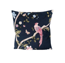 Cushion Cover in Laura Ashley Summer Palace Bird Midnight Navy Blue 16"