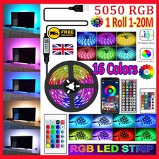 1-20m LED Strip Lights 5050 RGB Colour Changing Tape Cabinet Kitchen TV Lighting