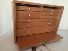 Vintage Engineers Wooden Tool Box With Key, Strap On Top Missing