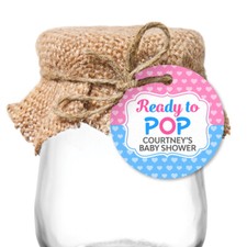 24 PERSONALISED Ready To Pop Baby Shower Reveal Favour Bomboniere Gift Tags