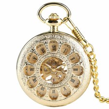 Vintage Mechanical Pocket Watch Half Hunter Antique Silver/Golden Case Fob Chain