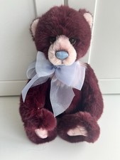 Charlie Bears Rummy Teddy Bear Burgundy Plush Collectable With Big Bow Cute Paws