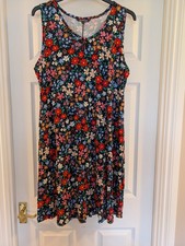Size 18 Sundress Sleeveless Viscose Blend Navy with Floral Pattern Midi Length