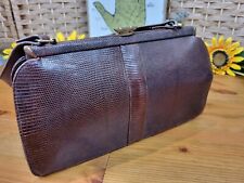 Vintage Lizard Skin Handbag Bag 1950s 1960s Classic Purse Top Brown FAB Retro