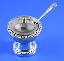 VINTAGE IANTHE SILVER PLATE CONDIMENT MUSTARD PRESERVE POT AND SPOON