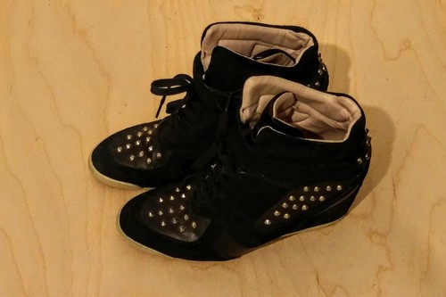 Black suede zara studded wedge - black,