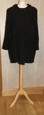 RONIT ZILKHA BLACK BOILED WOOL BEADED NECKLINE DRESS COAT UK 14